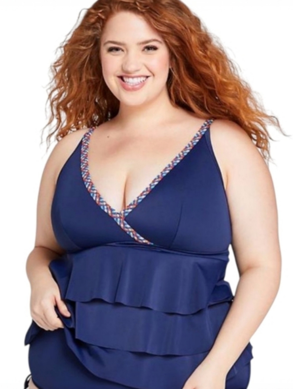 SWIM by Cacique Women's Navy Tiered Tankini Top Size 26